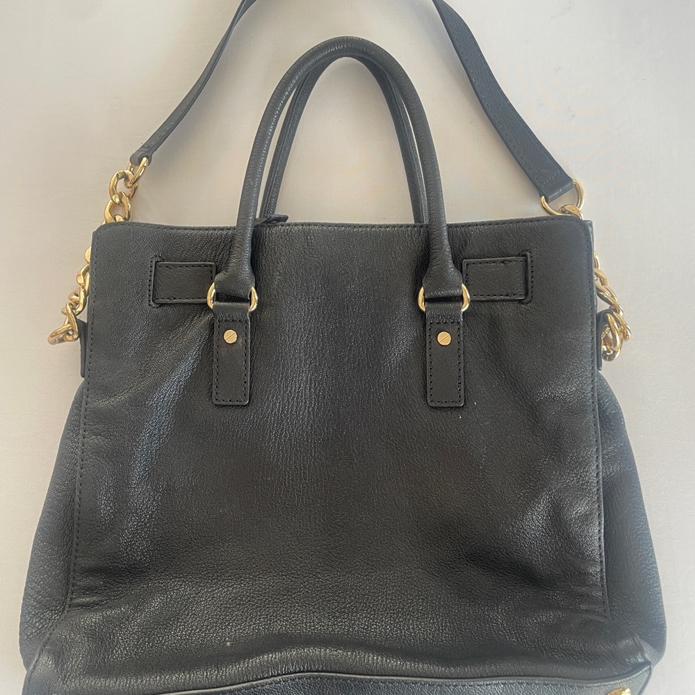 Michael Kors Hamilton Large Black Tote with Gold Accents and Chain - Picture 4 of 10